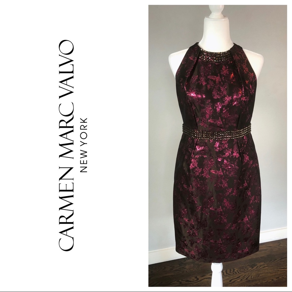 Carmen Marc Valvo Embellished Cocktail Dress 8